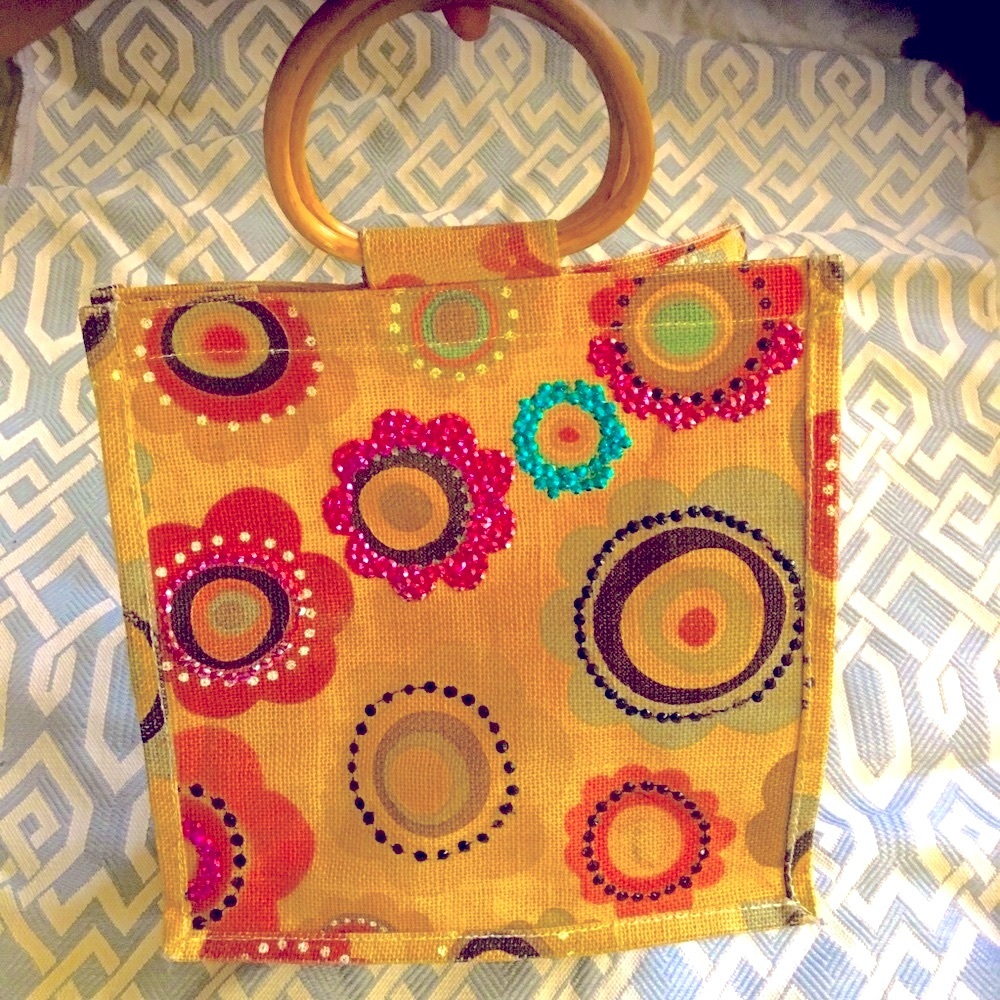 Vintage Tote Bag ~ Wooden Handles